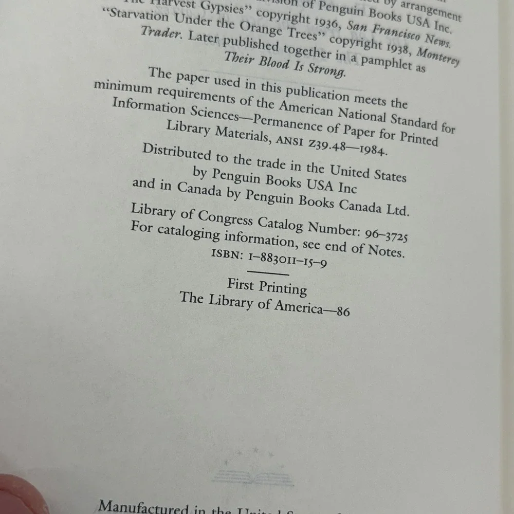 Library of America John Steinbeck The Grapes of Wrath Hardcover Book 1st Edition